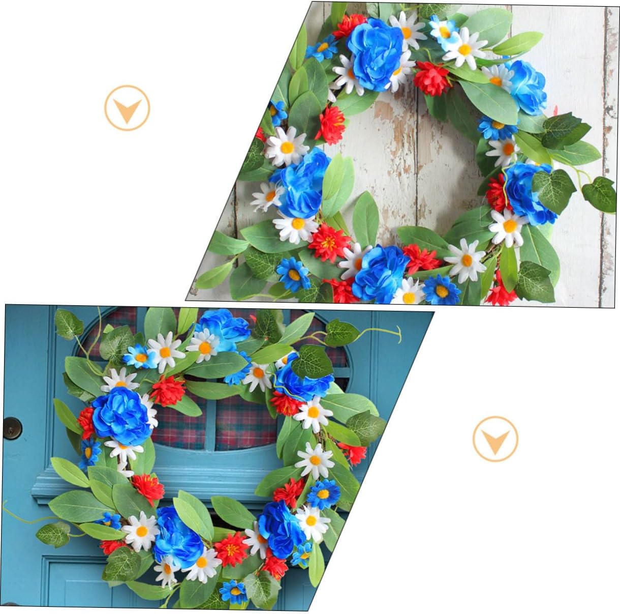 Ciieeo Artificial Flower Wreath Colorful Daisy Wreath for Front Door Decor Spring Floral for Festivals Decoration
