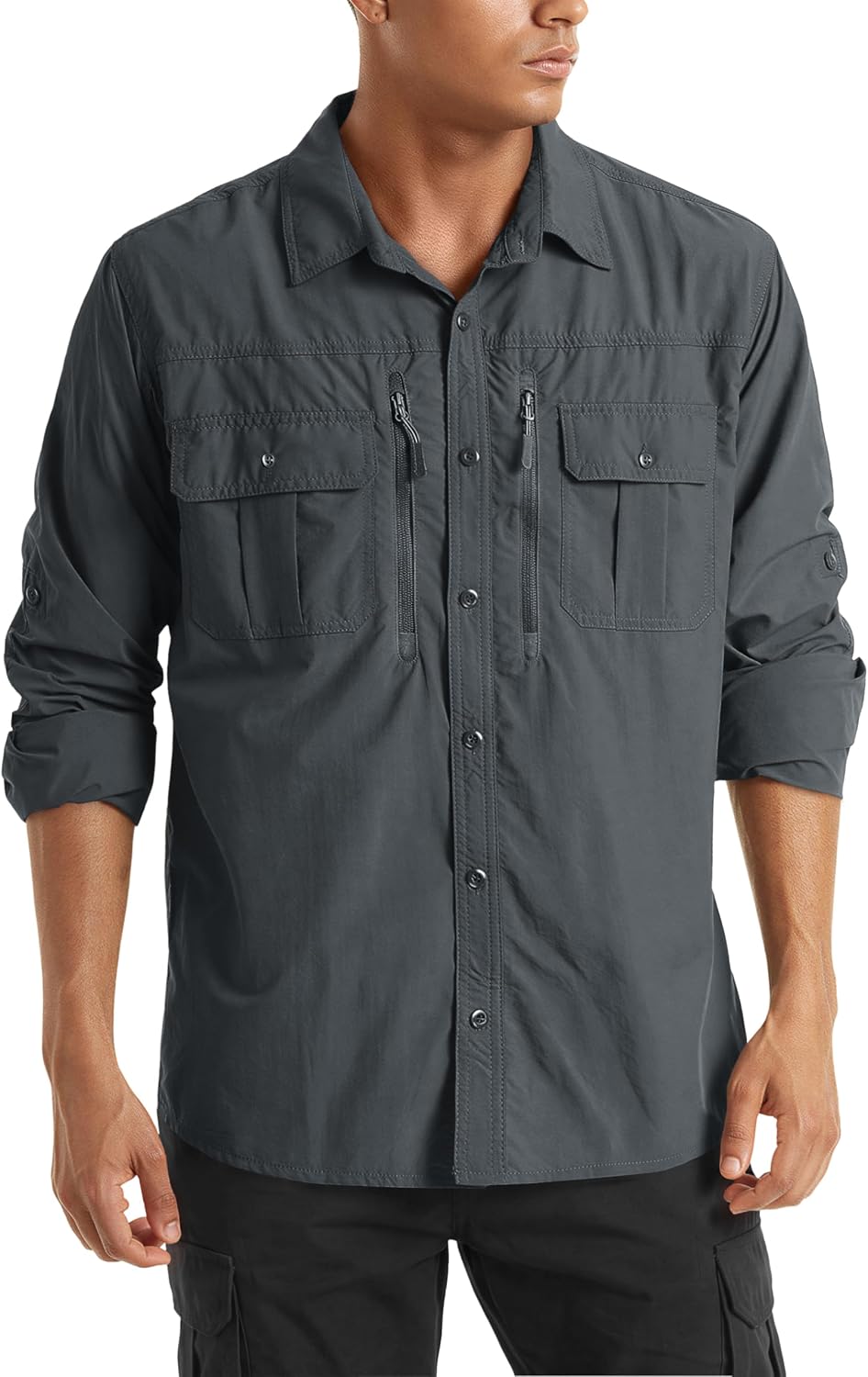 TACVASEN Men's Long Sleeve Fishing Shirt,Quick Dry Lightweight Button Up