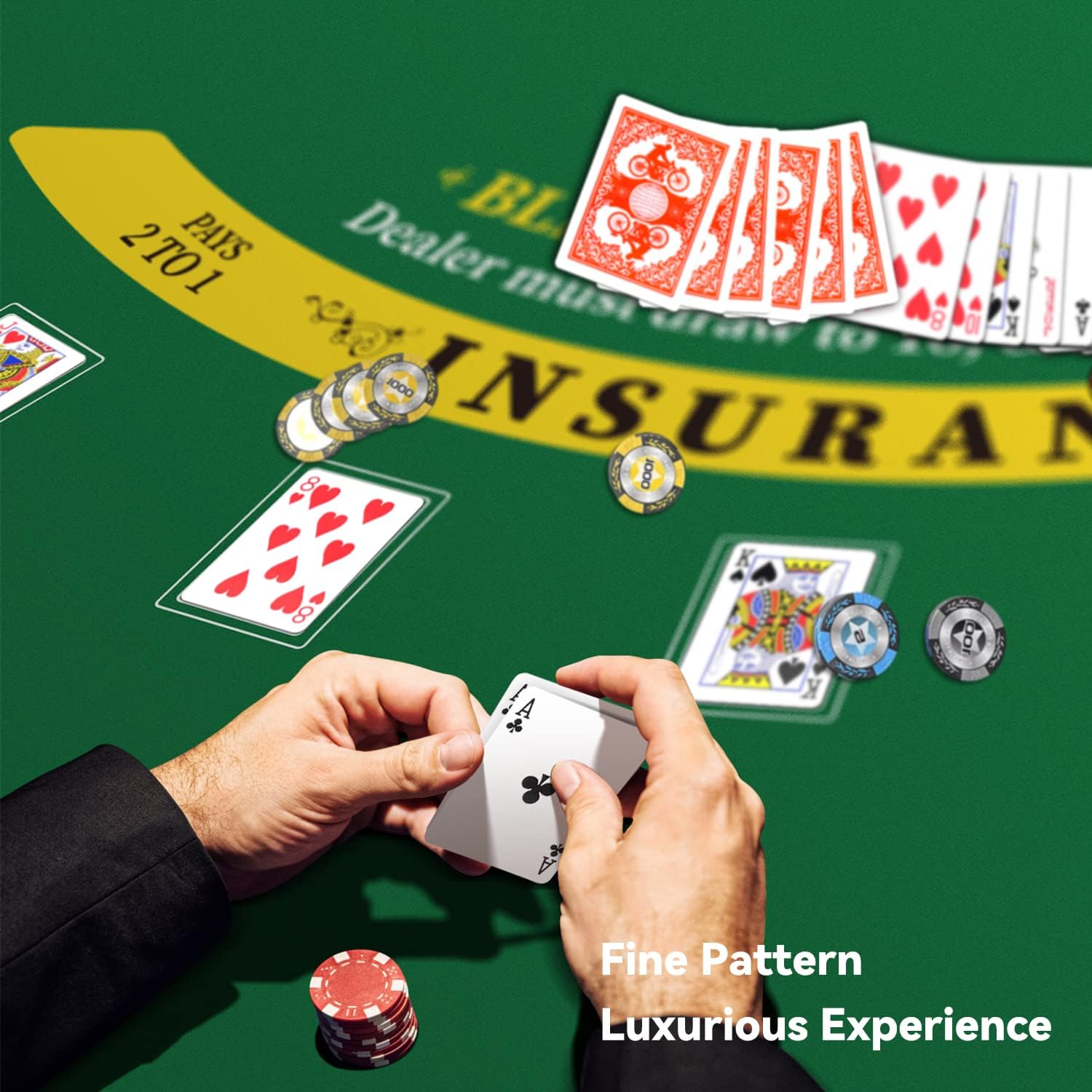 YUZPKRSI 70 x 35 Inch Poker Mat Blue + Blackjack Mat