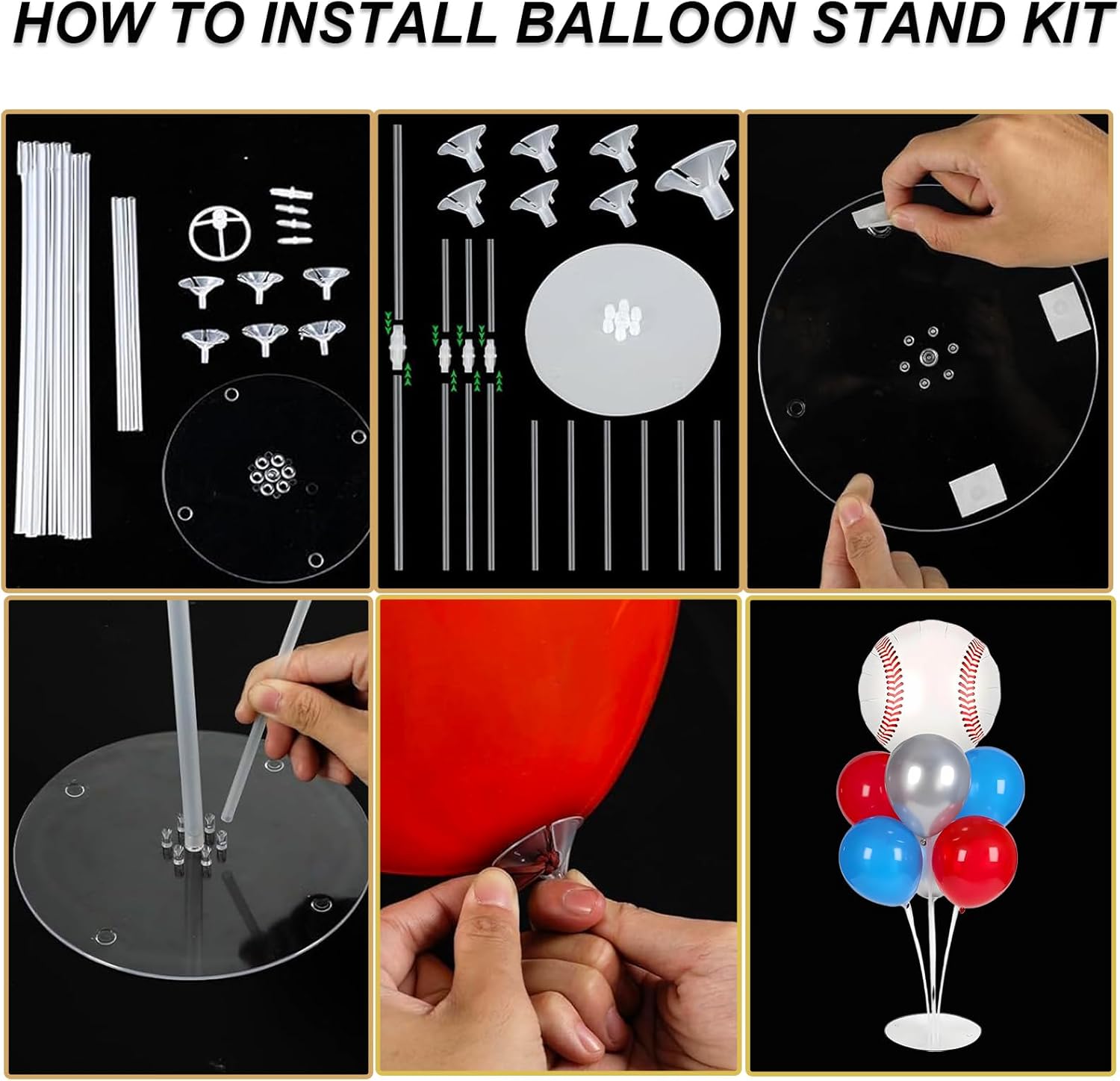 4 Sets Baseball Party Balloons Stand Kit, Baseball Party Balloon Centerpiece for Tables with 4pcs Baseball Foil Balloons, 30pcs Red Blue White Balloon for Game Sports Birthday Baby Shower