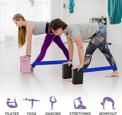 Miniatura 6 de PATIKIL Bloques de yoga y bandas de resistencia, paquete de 2 bloques de yoga de espuma EVA de alta densidad a granel de 9 x 6 x 3 pulgadas,
