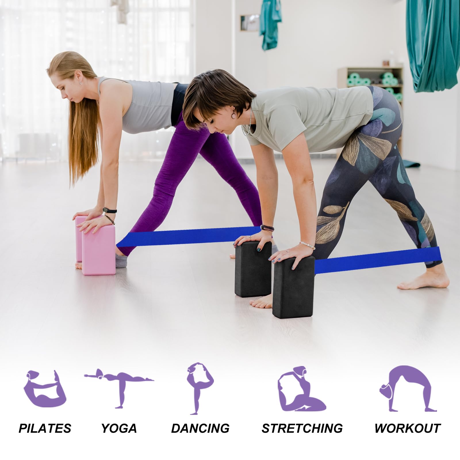 PATIKIL Set di 2 blocchi per yoga e fasce di resistenza, in schiuma EVA ad alta densità, 22,9 x 15,2 x 7,6 cm, antiscivolo, per danza, leggero, per donne, palestra, stretching, yoga, pilates, blu