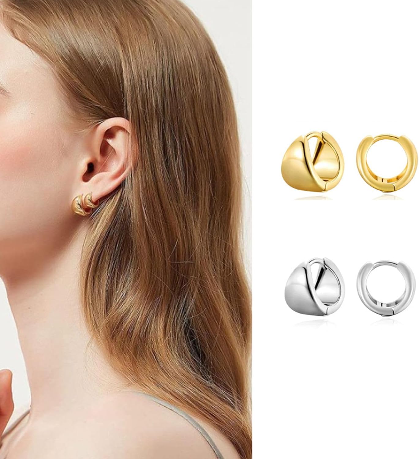 925 Sterling Silver Hoop Earrings Small Chunky Gold/Silver Hoop Earrings for Women Trendy 14k Gold Small Thick Huggie Earrings - Image 5