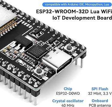 3PCS ESP32 Development Board, ESP-32D ESP-WROOM-32 Kits, 38 Pin CP2012 USB C WiFi + Bluetooth Dual Cores Type-C Interface ESP32-DevKitC-32 Development Board Module STA/AP/STA+AP