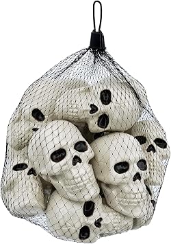 16 Pcs Halloween Plastic Skulls Head Decor, Bag of Bulk 2.75 Inches Tall Realistic Skeleton Skulls, Halloween Bowl Filler Bar and Table Spooky Yard Decorations