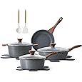 SENSARTE Cookware Set, 8-Piece Pots and Pans with Lid, Stay-Cool Handle, Induction Compatible Healthy Granite Kitchen Cookware Set with Swiss nonstick Coating, PFOA free