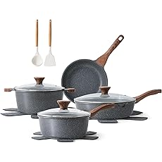 SENSARTE Cookware Set, 8-Piece Pots and Pans with Lid, Stay-Cool Handle, Induction Compatible Healthy Granite Kitchen Cookware Set with Swiss nonstick Coating, PFOA free