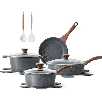 SENSARTE Cookware Set, 8-Piece Pots and Pans with Lid, Stay-Cool Handle, Induction Compatible Healthy Granite Kitchen Cookware Set with Swiss nonstick Coating, PFOA free