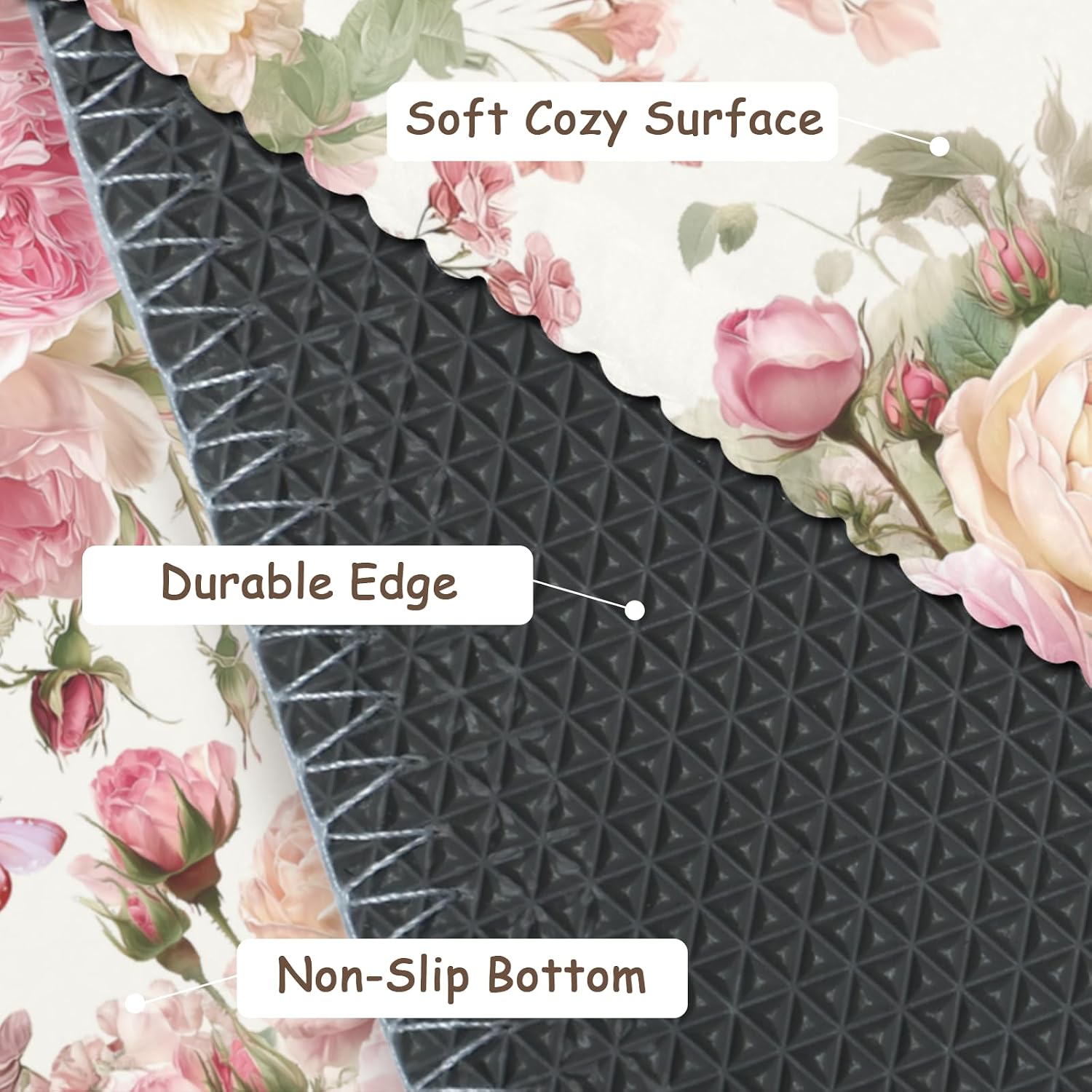 Spring Vintage Floral Area Rug Pink Rose Rug 24x35 Inch Shabby Chic Door Mat Non-Slip Rubber Backed Carpet Flower Entry Way Rug for Bathroom Living Room Kitchen Porch Front Door