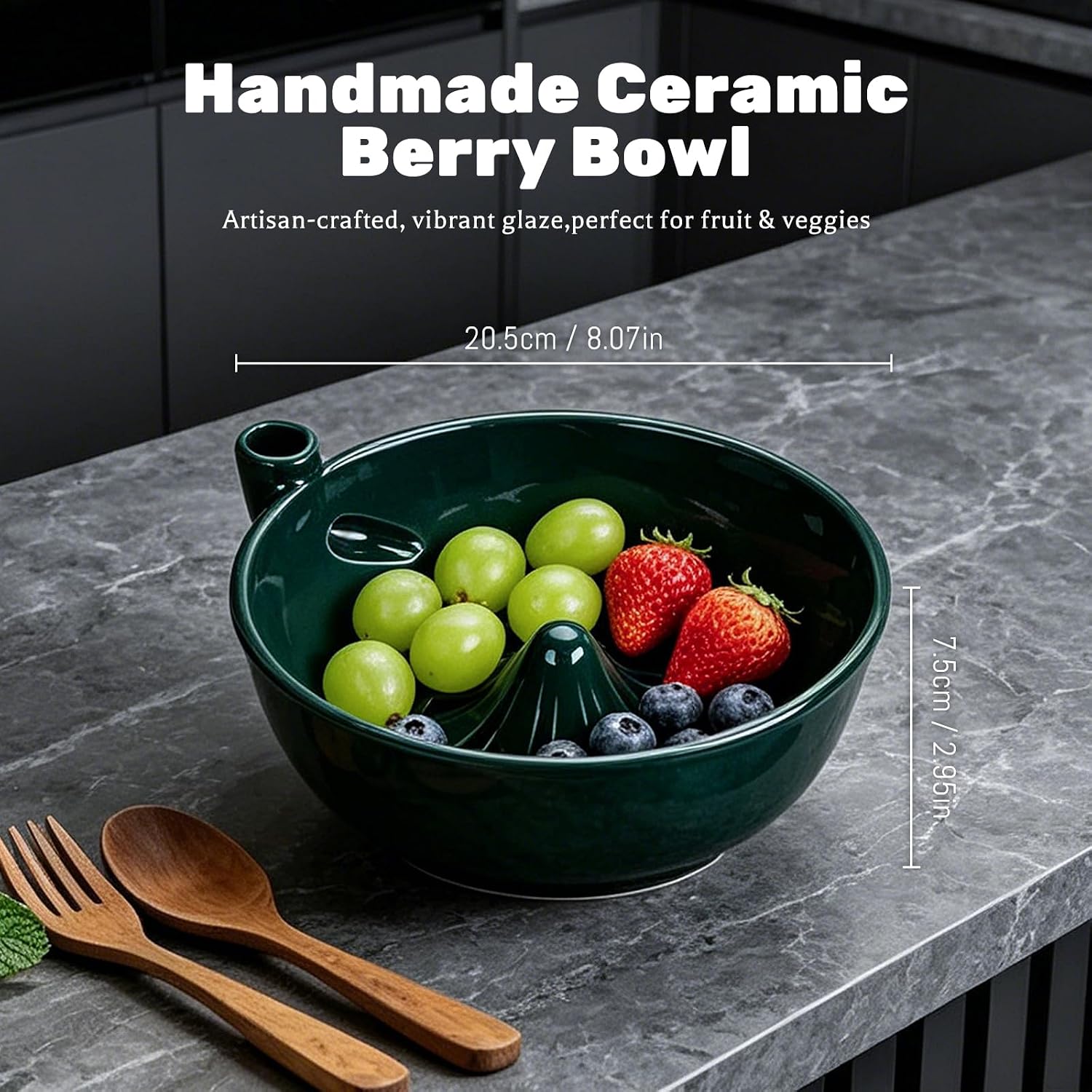 Ceramic Berry Washing Bowl with Auto-Spin Swirl Drainage