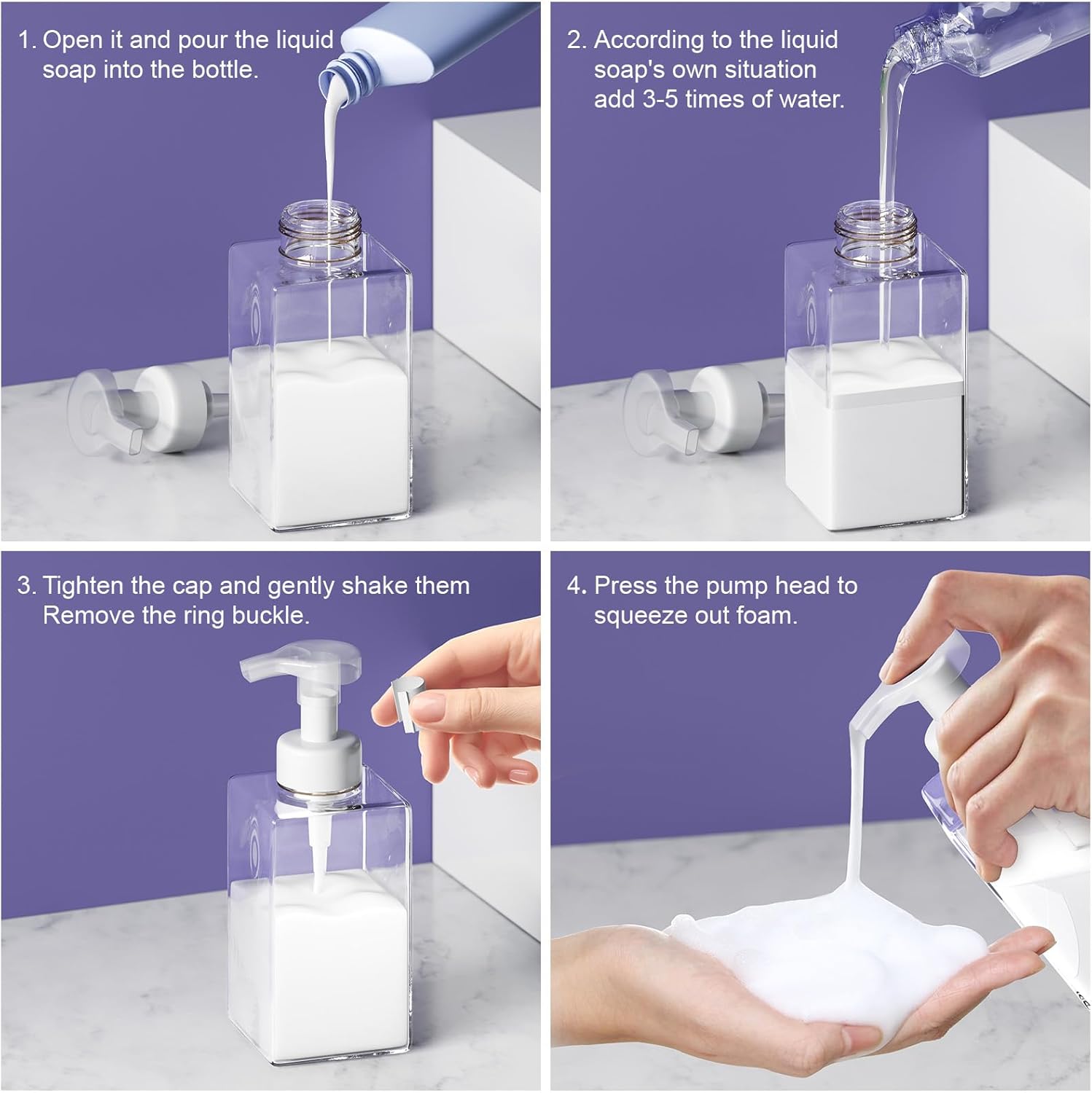 Foaming Soap Dispenser for Bathroom & Kitchen 15 Oz, Refillable Foam Hand Soap Dispenser for Liquid Soap, 2Pcs Foam Pump Bottle with Waterproof Labels, Clear - Image 4