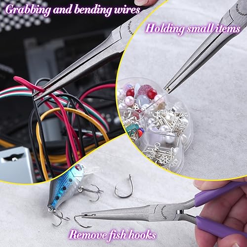 Miniatura 59 de SPEEDWOX Alicates de punta de aguja doblada con mandíbula dentada, alicates de punta larga doblados, alicates removedores de aguja, herramientas