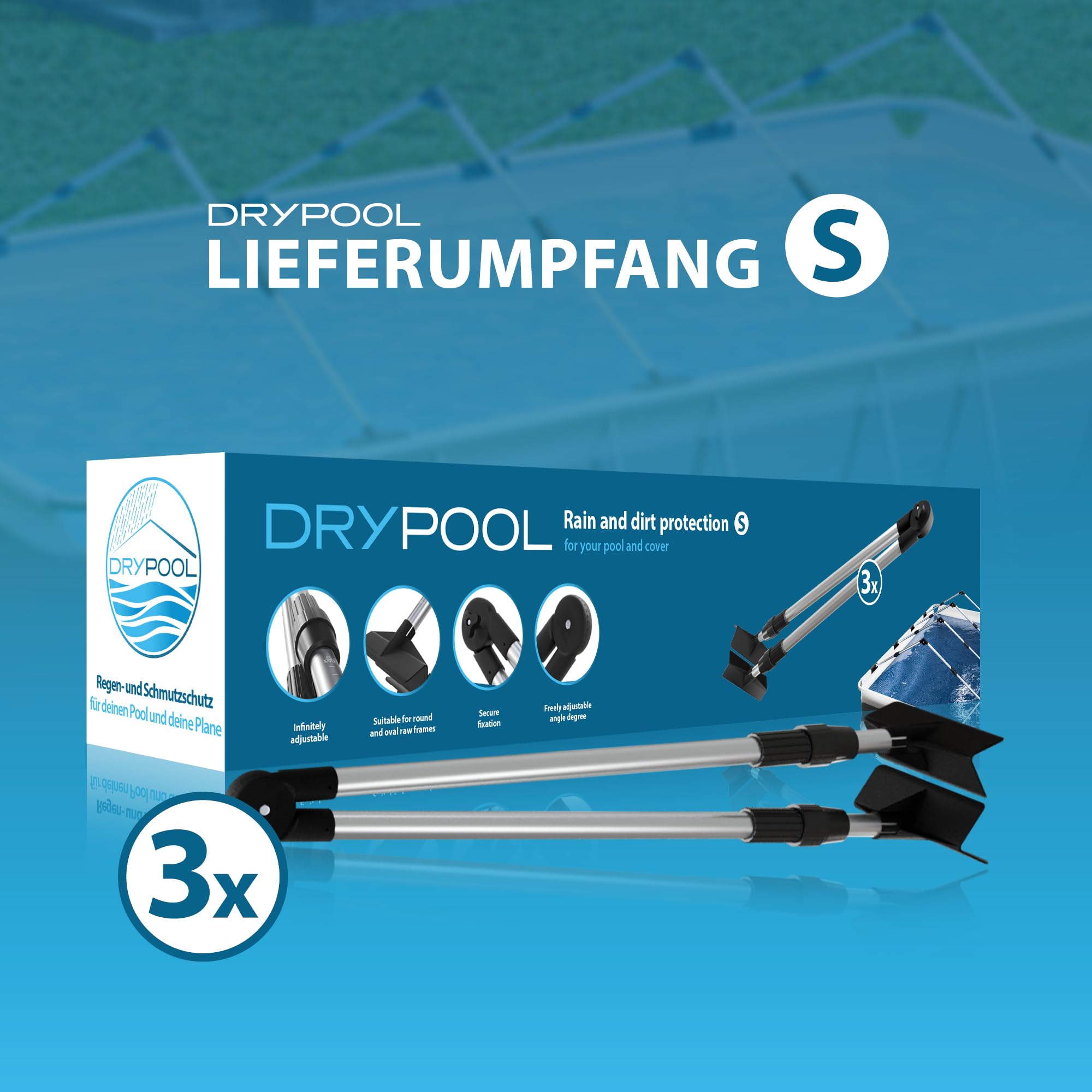 Regen-, Winter- u. Schmutzschutz für Pool u. Abdeckung | Kein Wasser- u. Schmutzstau mehr | Aluminiumsystem für ovale u. rechteckige Aufstellpools | Überwinterungsschutz | einfacher Aufbau