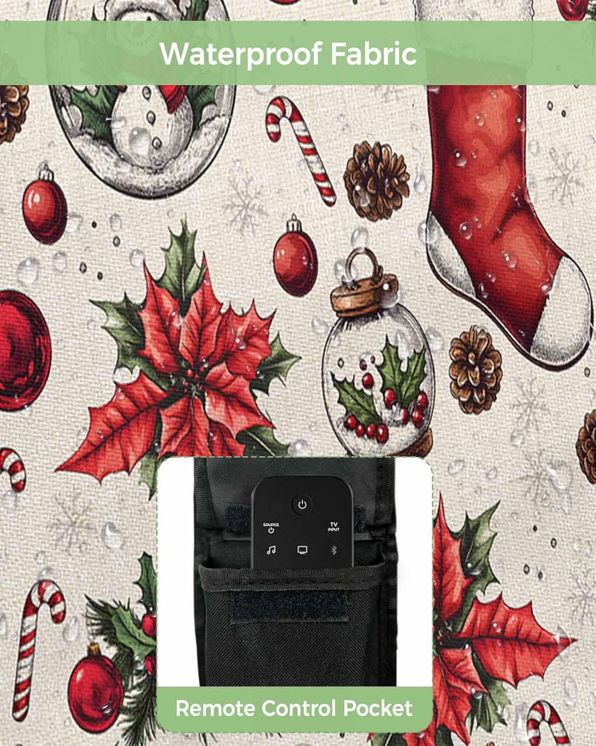 Christmas Poinsettia Outdoor TV Cover 48"-50" - 600D Waterproof TV Cover Weatherproof TV Screen Protector Snowflake Winter Xmas Snowman Pinecone Balls Beige TV Display Protector for Screen TV