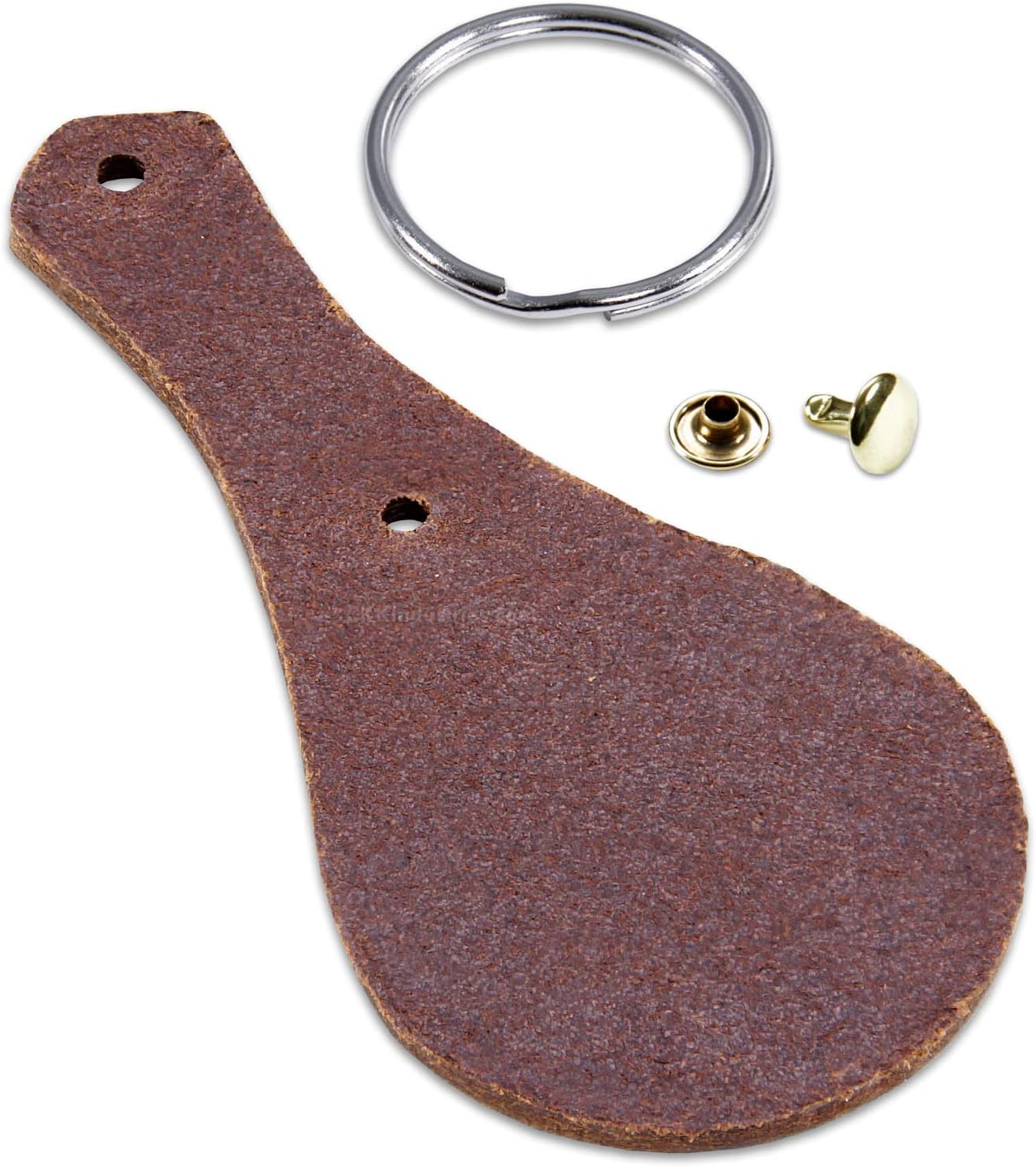 [25 Pack] Water Buffalo Leather Key Fob Kit - Brown - (8-9oz) - Rivet (Brass Finish) - Key Ring (Nickel Finish) - (USA Made)