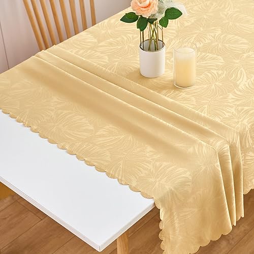 Miniatura 192 de Mantel Redondo Dorado Mantel de Mesa con Patrón de Hojas Borde Festoneado Sedoso Suave Impermeable Lavable 50 Pulgadas Cubierta de Mesa de Tela