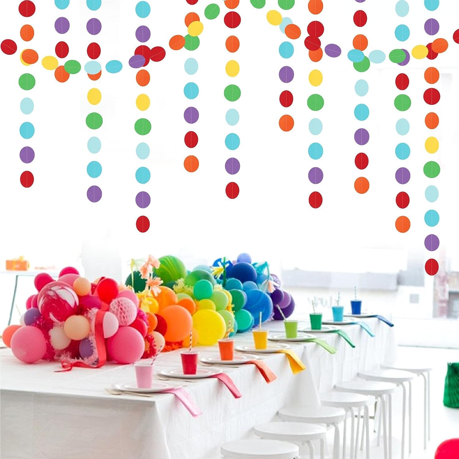 6 Guirnaldas De Papel Arcoíris - 3 Metros Cada Una, Decoración Fácil Para Cumpleaños, Bodas Y Fiestas