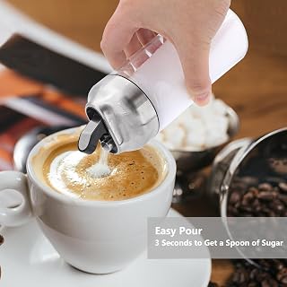 Aelga 12oz Glass Sugar Dispenser with Auto Flip Lid & Weighted Pourer for Coffee Tea Baking