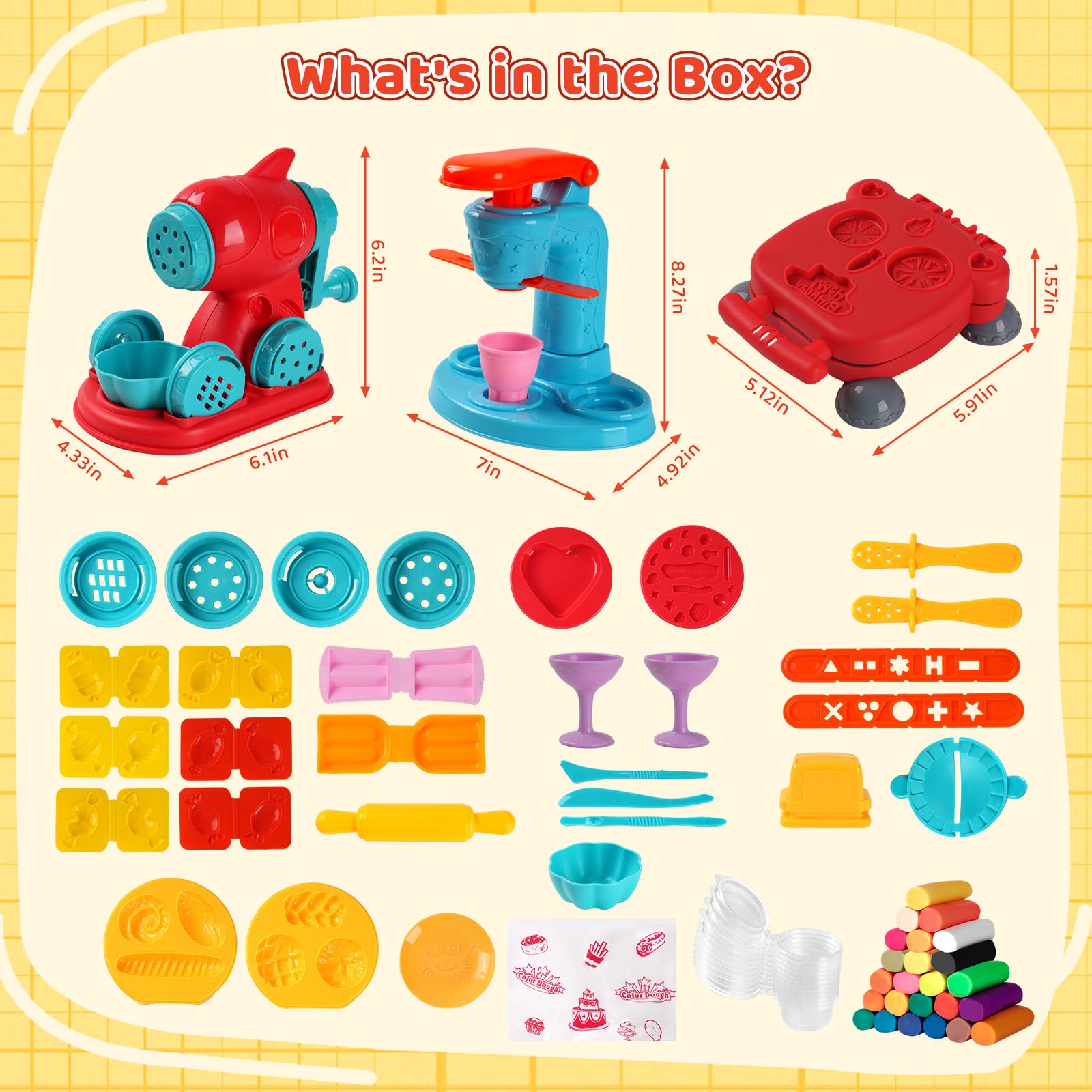 Juego de creaciones de cocina de masa de color 3 en 1 para niños de 3 a 8 años, juego de masa de 24 colores con fabricantes de helados, fideos y hamburguesas, modelado de alimentos, manualidades 2