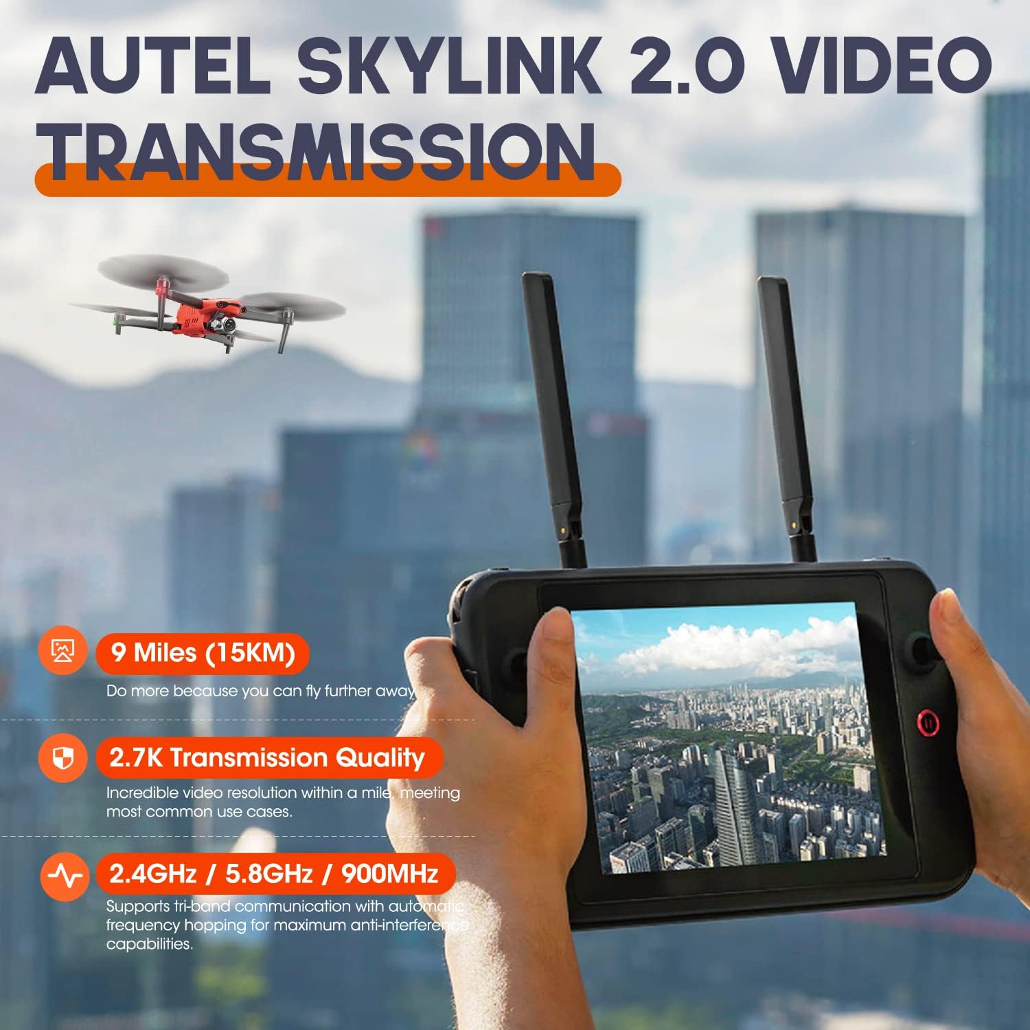 Autel Robotics EVO 2 Pro Enterprise V3, 1" CMOS Sensor, 20MP Photo& 6K/30fps Video, 12-bit DNG, 42 MIN, Carbon Fiber Arms, 15KM Transmission, 7.9" Smart Controller V3, w/Spotlight/Loudspeaker/Strobe