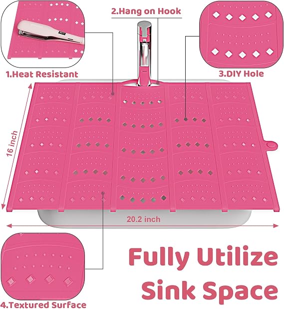 Silicone Foldable Bathroom Sink Cover, DIY Cut Makeup Mat, Pink
