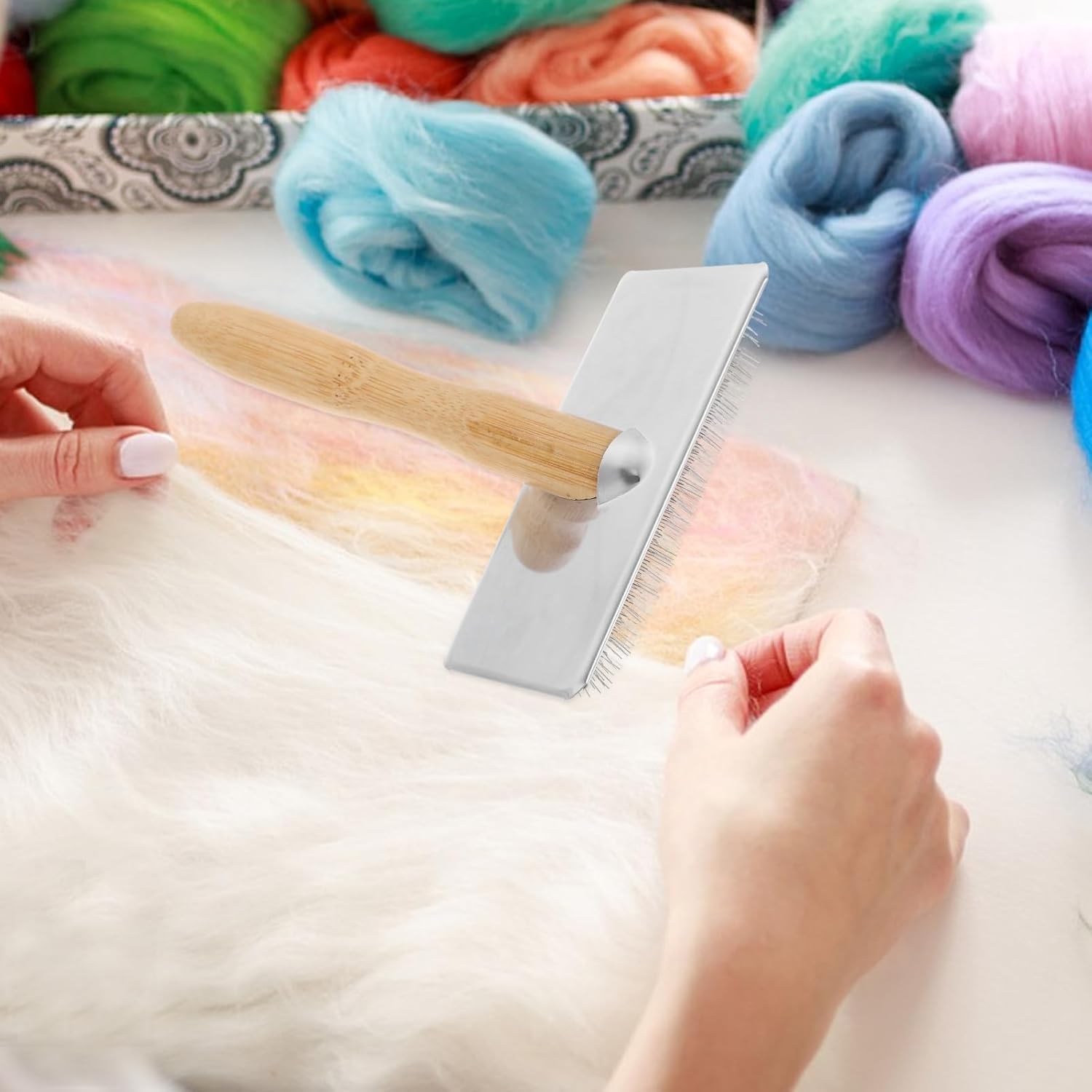 IWOWHERO Hand Felting Brush Wool Needle Felting Tool Carder Brush for Craft Projects Pet Hair Carder