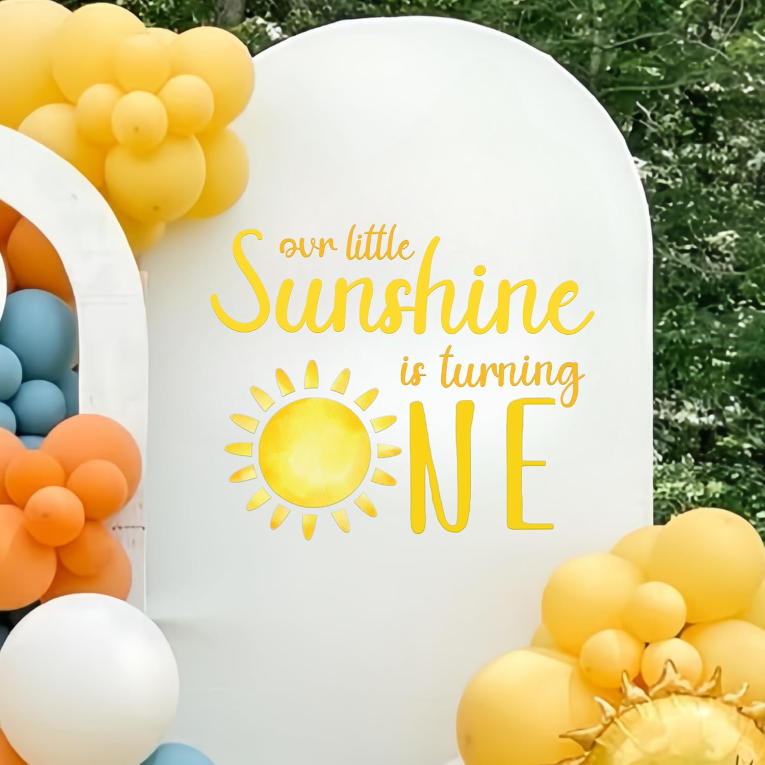 Our Little Sunshine is Turnning One Decal - Sunshine Theme Birthday Decorations Sticker for First Birthday Party, Anniversary, Baby Shower, Backdrop, Balloon Arch... Yellow