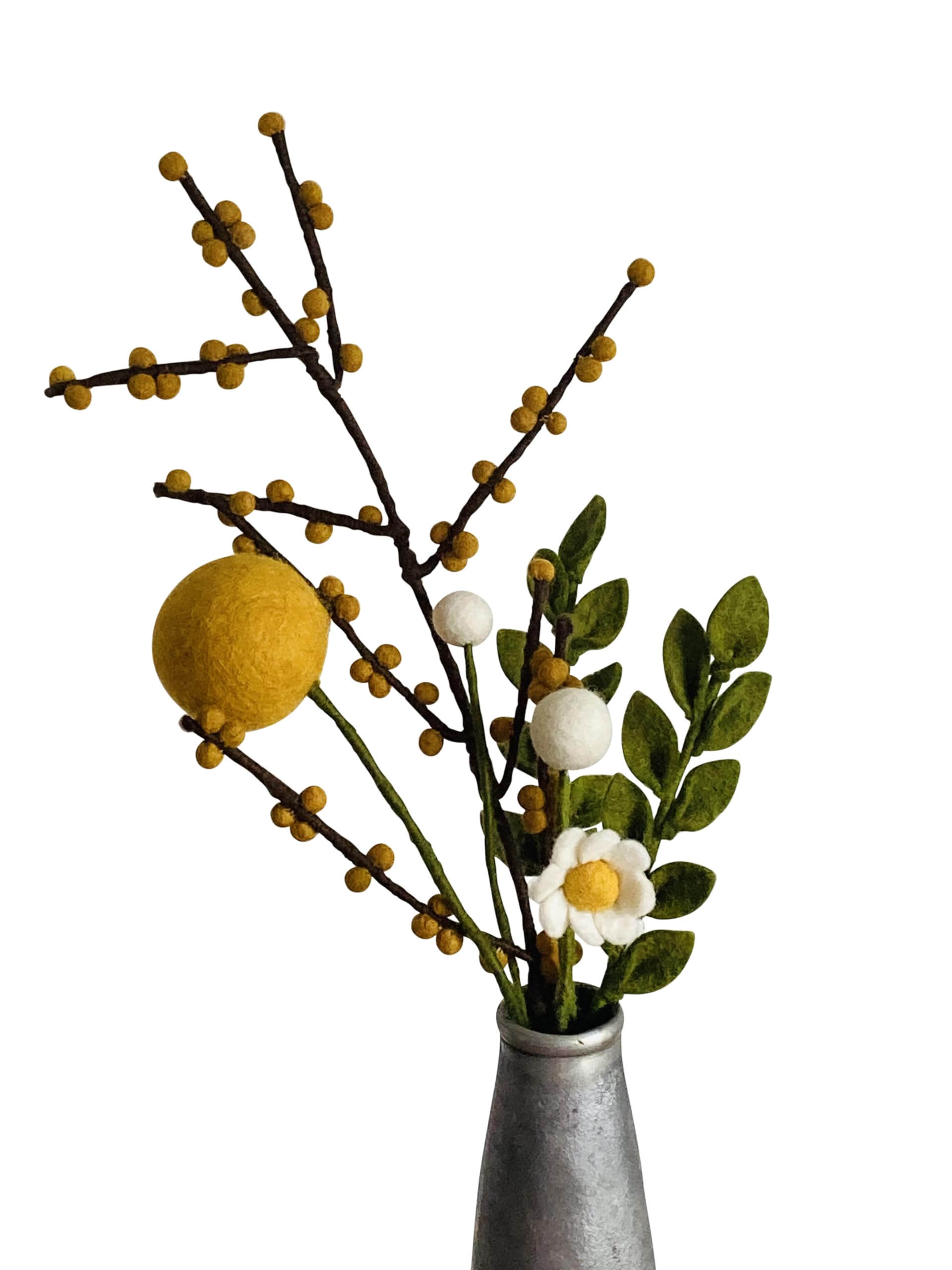 Én Gry & Sif 7 Filzblumen - Kleiner Blumengruß - Blumenstrauß - handgemacht (XXL-gelb)