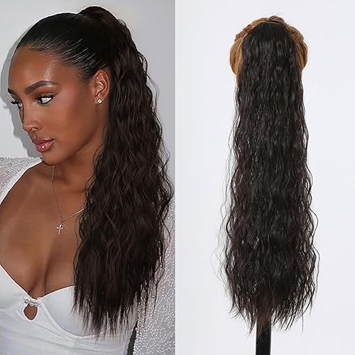 topshe Brown Black Hair Ponytail wrap around ponytail Long Curly Pony Tail in Hair Pieces Binding Heat Resistant Fiber Wig