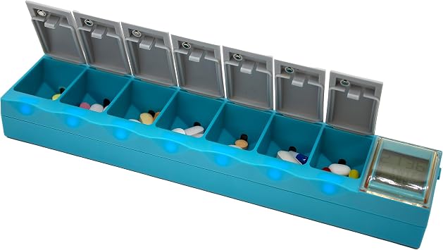 e-Pill Sync Smart Pillbox Automatic Self-Learning Pill Organizer with Missed Dose Alerts, No Programming Required, Medication Reminder