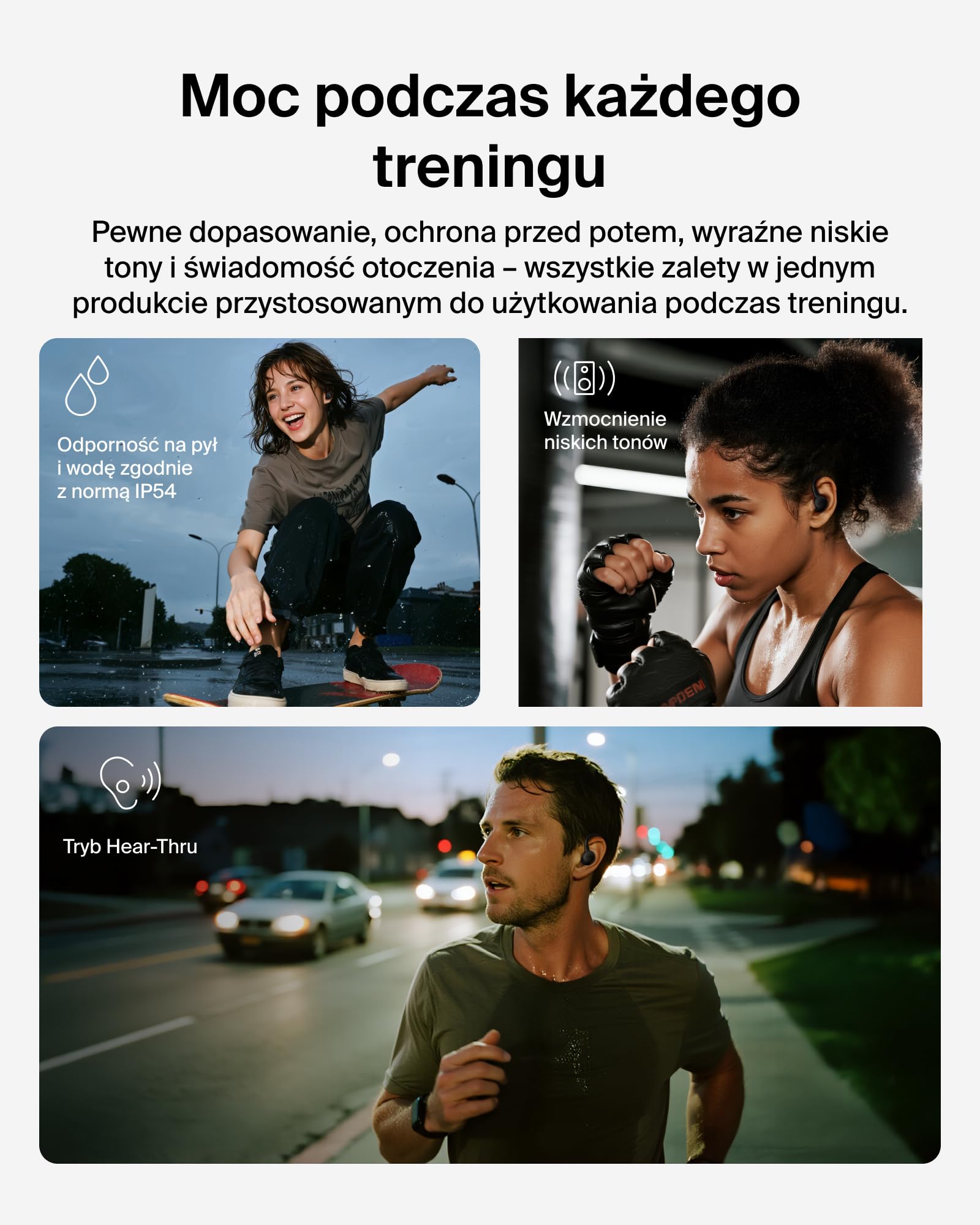 Belkin SoundForm ActiveFit Słuchawki Bezprzewodowe z Mikrofonem, Szybkie Ładowanie USB-C, 36 Godz. Pracy na Baterii, Wodoodporność IP54, Bluetooth – do Urządzeń iPhone, iPad, Galaxy, Pixel – Czarne