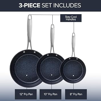 Nuwave 3-Piece Fry Pan Set, 8, 10, 12 Forged Lightweight