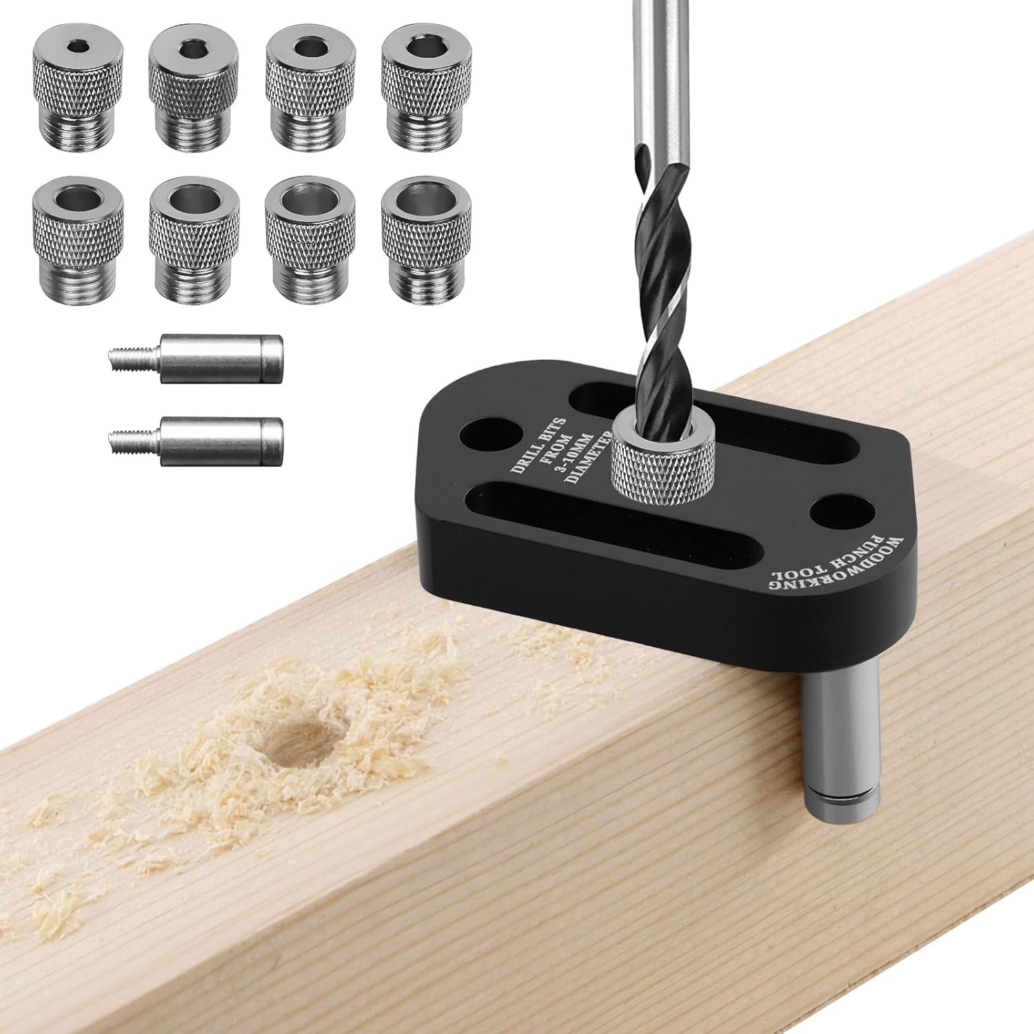 Self Centering Dowel Jig Kit,8 Sizes（3-10mm）Drill Bushings Compatible with 1/8" to 3/8" Drill Bits,Professional Handheld Drill Guide Block for Straight Holes,Precision Woodworking & DIY Projects