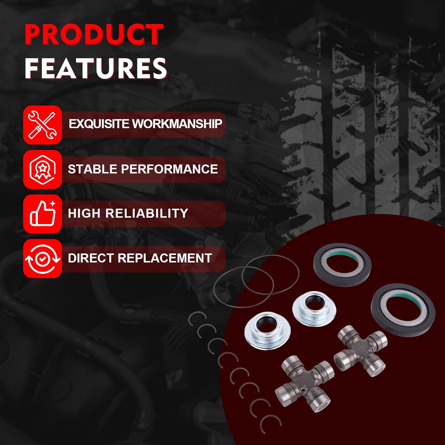 Front Axle Seal and Greaseable U-Joint Kit for Ford F250 F350 Super Duty 2005-2015, Dana Super 60 Front Axle, Replaces 2014835 2017426 SPL55-3X 54983