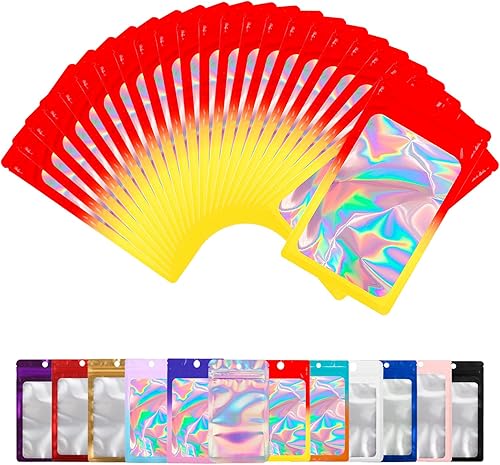 Miniatura 14 de Paquete de 100 bolsas de Mylar con ventana transparente, bolsas de almacenamiento de alimentos, a prueba de olores, embalaje de mano resistente a