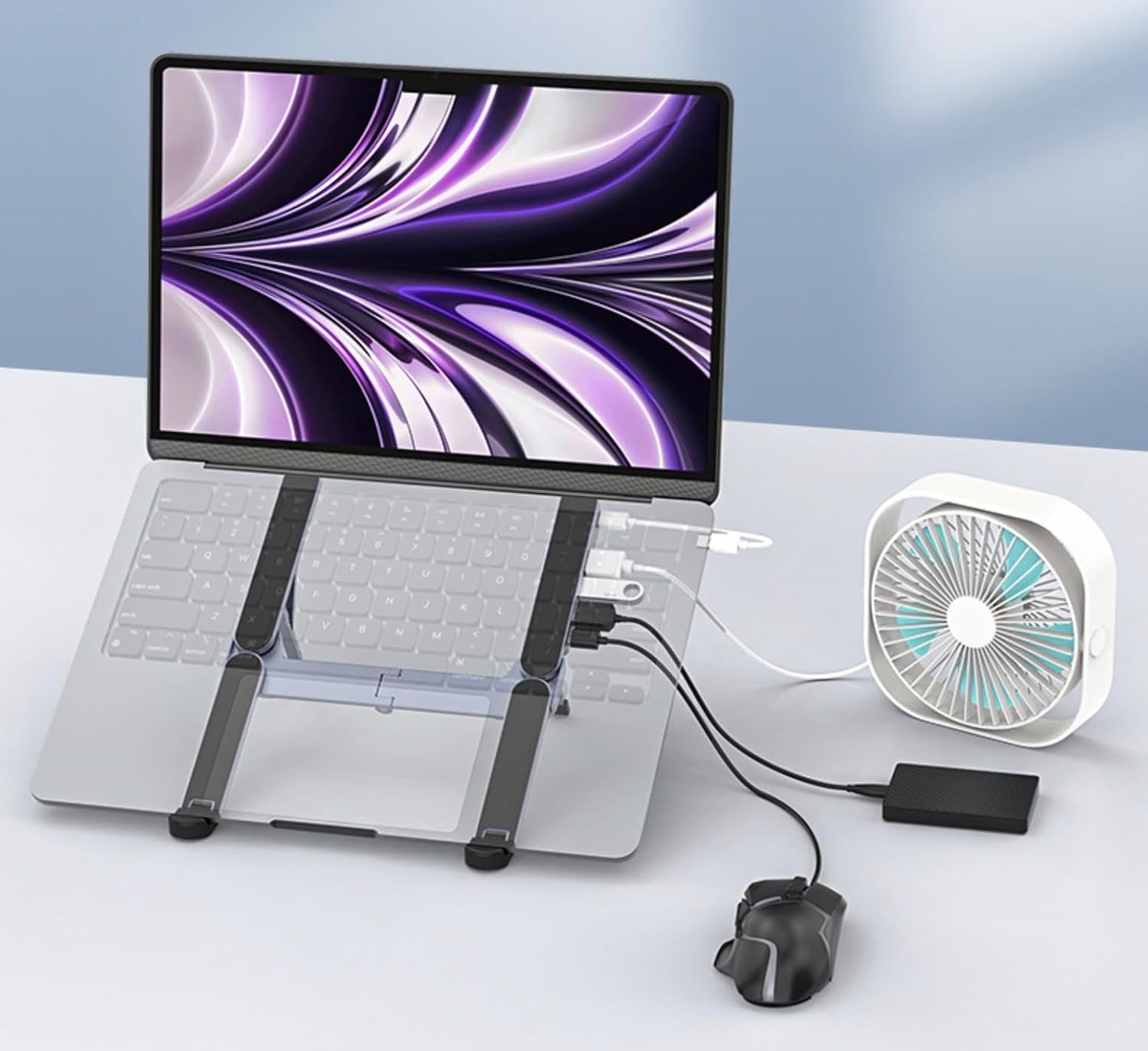 YUATAUY Ultra Compact Laptop Stand with 4-Port USB Hub for Desk, Tablet, Foldable Portable for Travel, Library, Home, Office, Cafe, 6-Level Ergonomic Adjustable Aluminum Holder for 10-16" Laptops