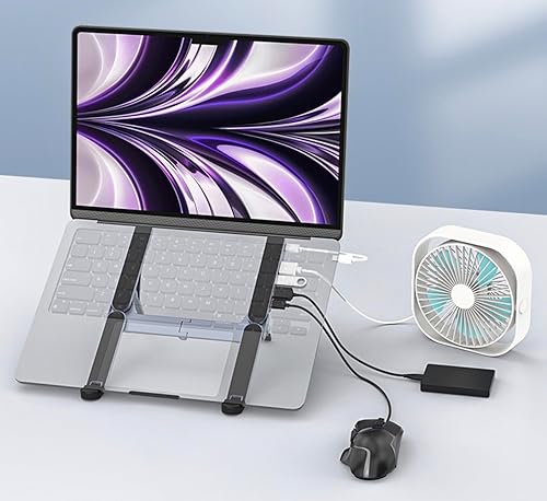 Miniatura 3 de YUATAUY - Soporte ultra compacto para laptop con concentrador USB de 4 puertos, elevador ergonómico de altura ajustable de 6 niveles, soporte de
