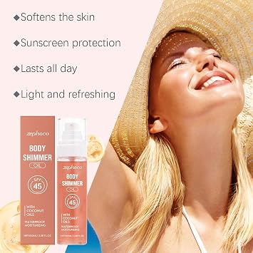 Sheer Body Mist Sunscreen SPF 45, Protective Sun Spray, Water Resistant, Non Sticky Transparent Sunscreen Spray, UVA & UVB Protection, Fast-Absorbing