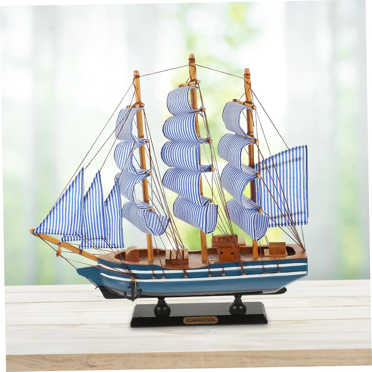 GLEAVI Wood Sailing Boat Model Wooden Desktop Ornament Blue Decorative