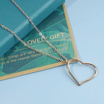 Boho Long Love Pendant Necklace Gold Minimalist Heart Necklace Chain Hollow Heart Drop Necklace Jewelry for Women and Girls Gifts(Gold)