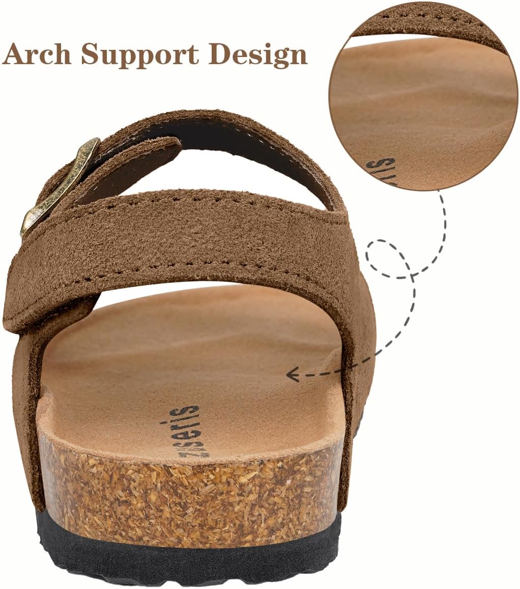 ZUSERIS Kids Toddler Sandals Boys Girls Cork Footbed Sandal Comfort Double Buckle Slip On Slippers with Adjustable Back Strap