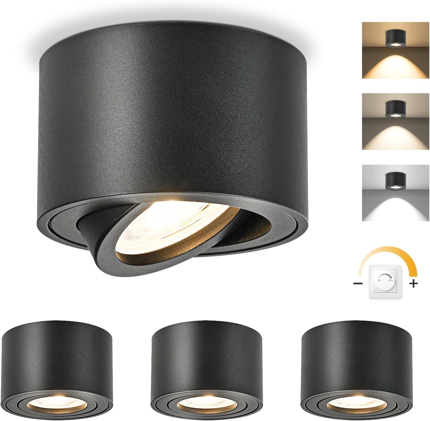 2 Spots De Plafond Orientables Extra Plats - Blanc - 82x52mm - 5W LED 2700K/4000K/5700K - Alimentation 230V