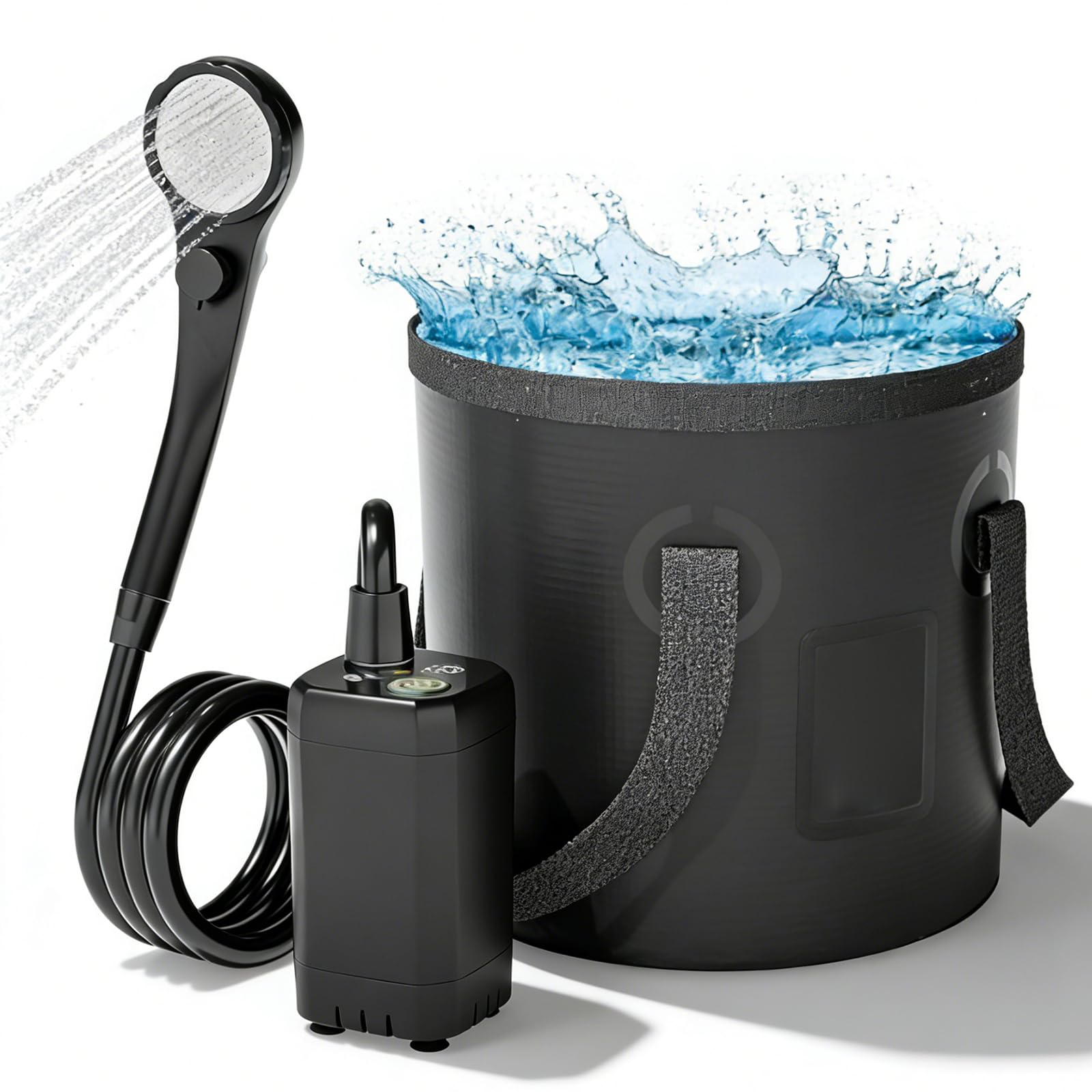 Douche Camping BORDEAG – Pompe 6000 MAh, Seau Pliable 20L, Chauffage Inclus Pour La Vanlife