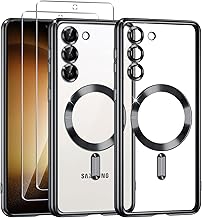 Phoona Samsung s23 5G Magnetic Case with 2 Pieces Tempered Glass, Compatible with MagSafe, Military Protection, Scratch Resistant, Shock Resistant, Slim and Clear, Black