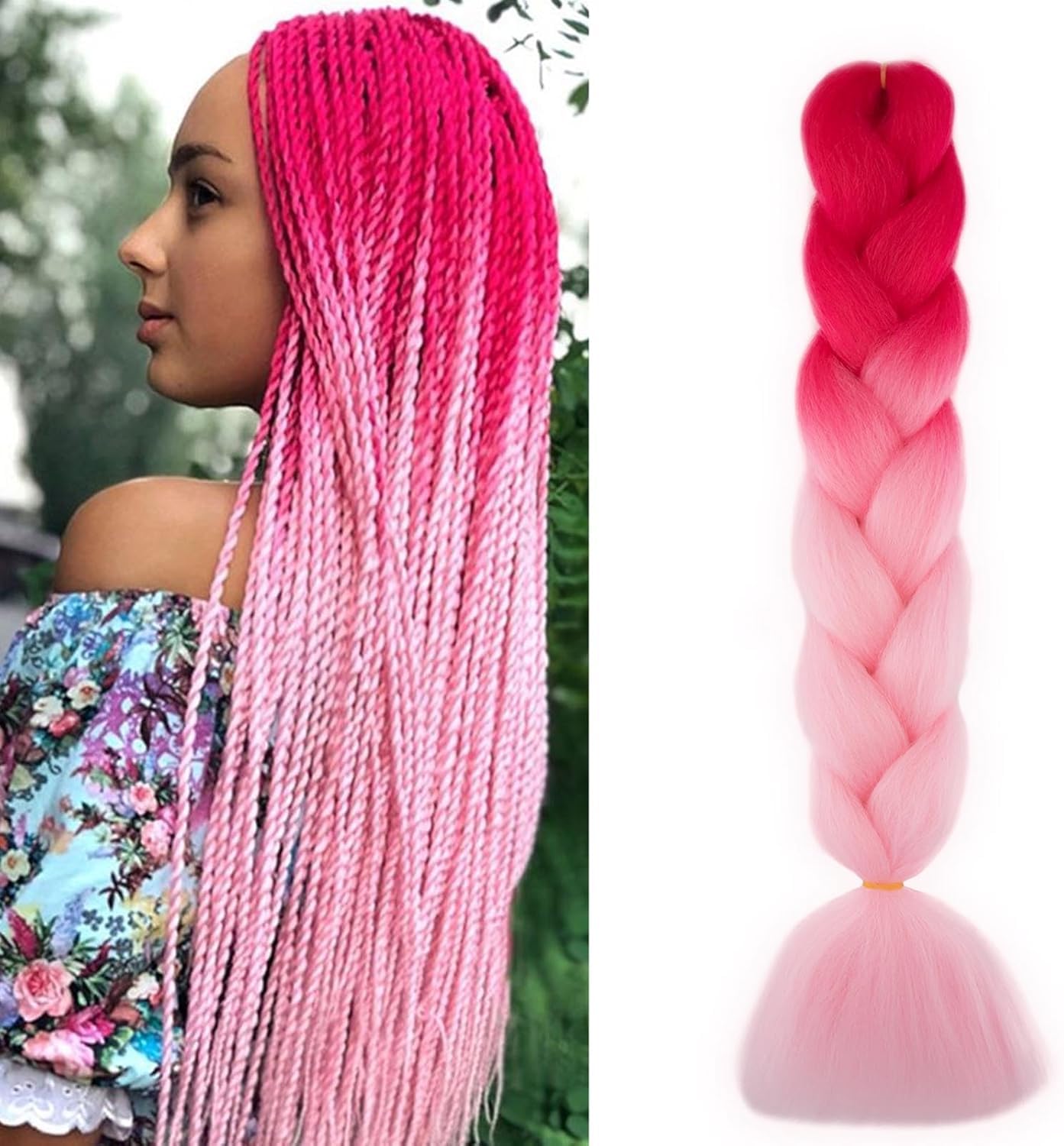 Braiding Hair 1Pack Ombre Jumbo Braiding Hair Extensions 24 Inch Jumbo Braid Synthetic Hair for Braiding Hot Pink-image-27