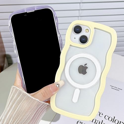 Miniatura 8 de Magsafe - Funda compatible con iPhone 15 Plus, diseño ondulado, lindo marco de colores dulces, a prueba de golpes para iPhone 15 Plus, funda de
