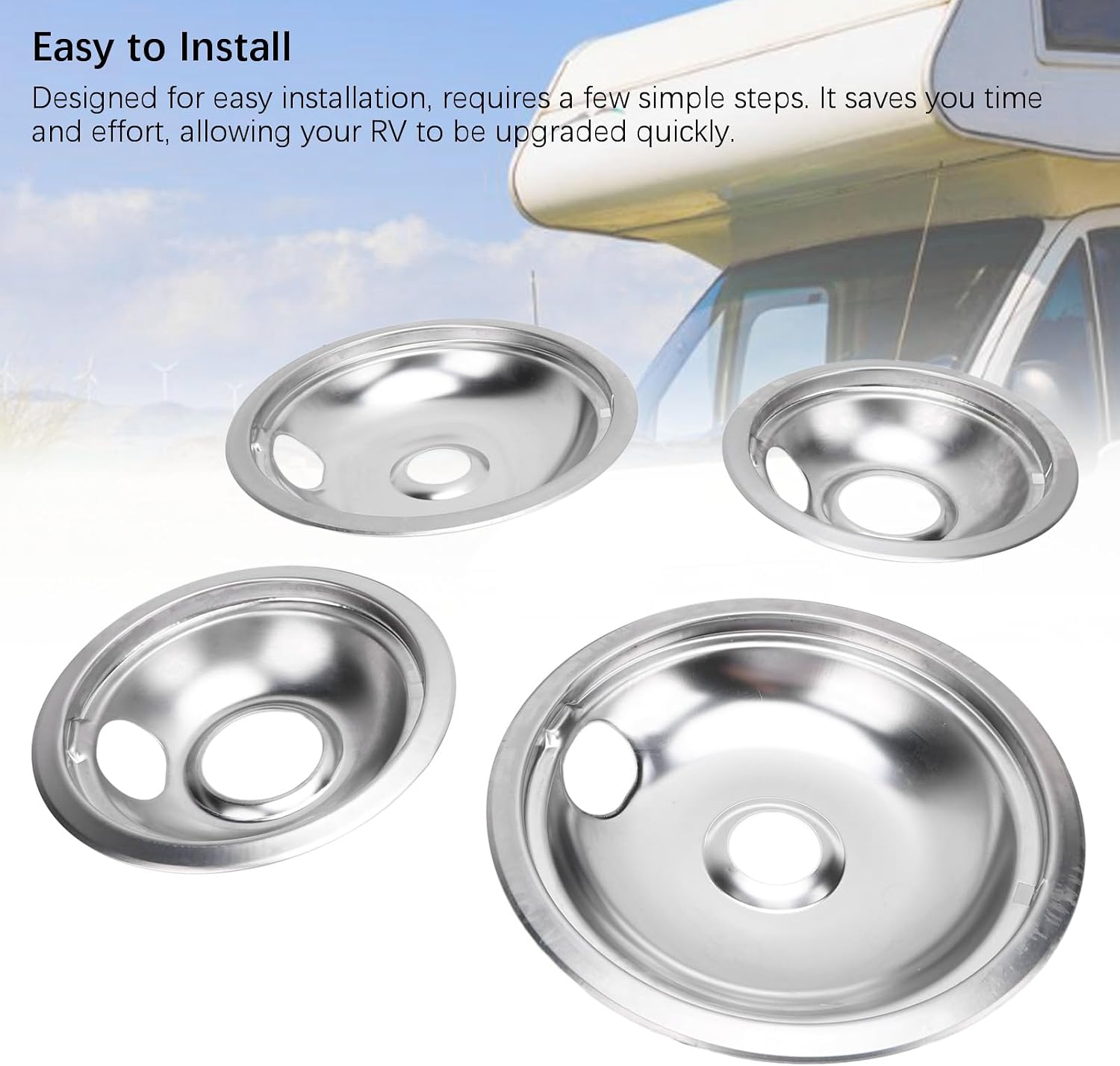 Acouto Set of 4 RV Burner Drip Pan W10278125 Stove Drip Pans Sturdy Metal 6 Inch 8 Inch Range Drip Pans Set