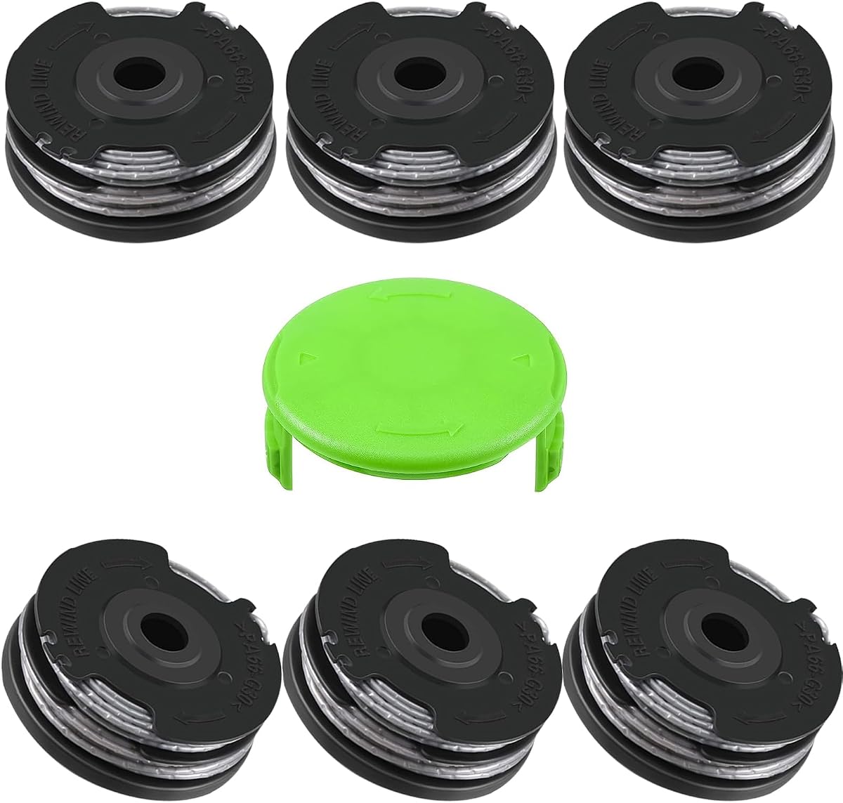 2900719 Replacement String Spool for Greenworks 0.065" Dual Line Auto-Feed String Trimmer + Replacement Spool Cover Cap,Compatible with Greenworks 40V12'' String Trimmer 2101602 (6 Spools + 1 Cap)
