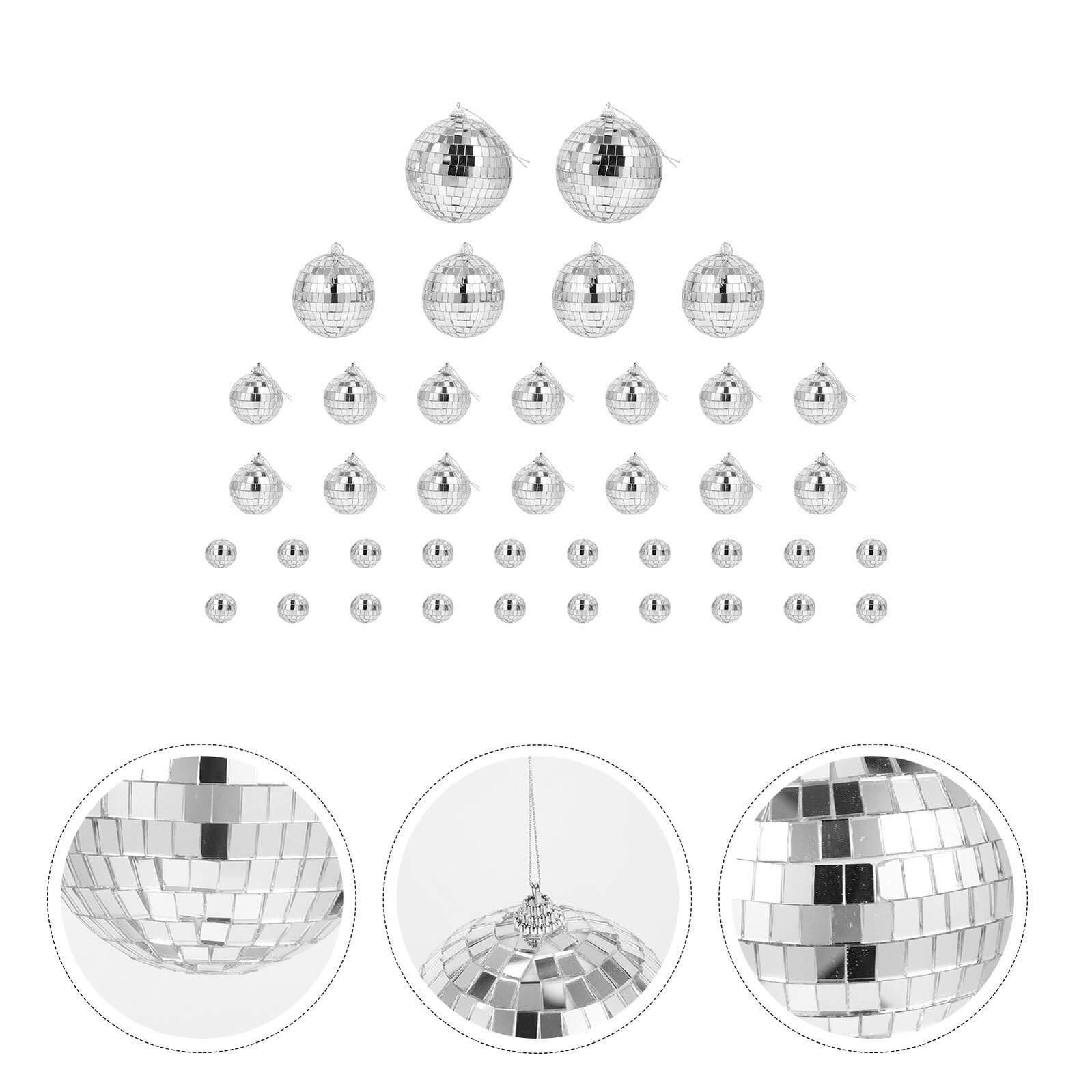 ifundom Lot de 40 Boules à Facettes en Verre Argentées Boucle Suspendue, Décoration Miroir pour Mariage et Fêtes, Reflet Lumineux et Design Classique