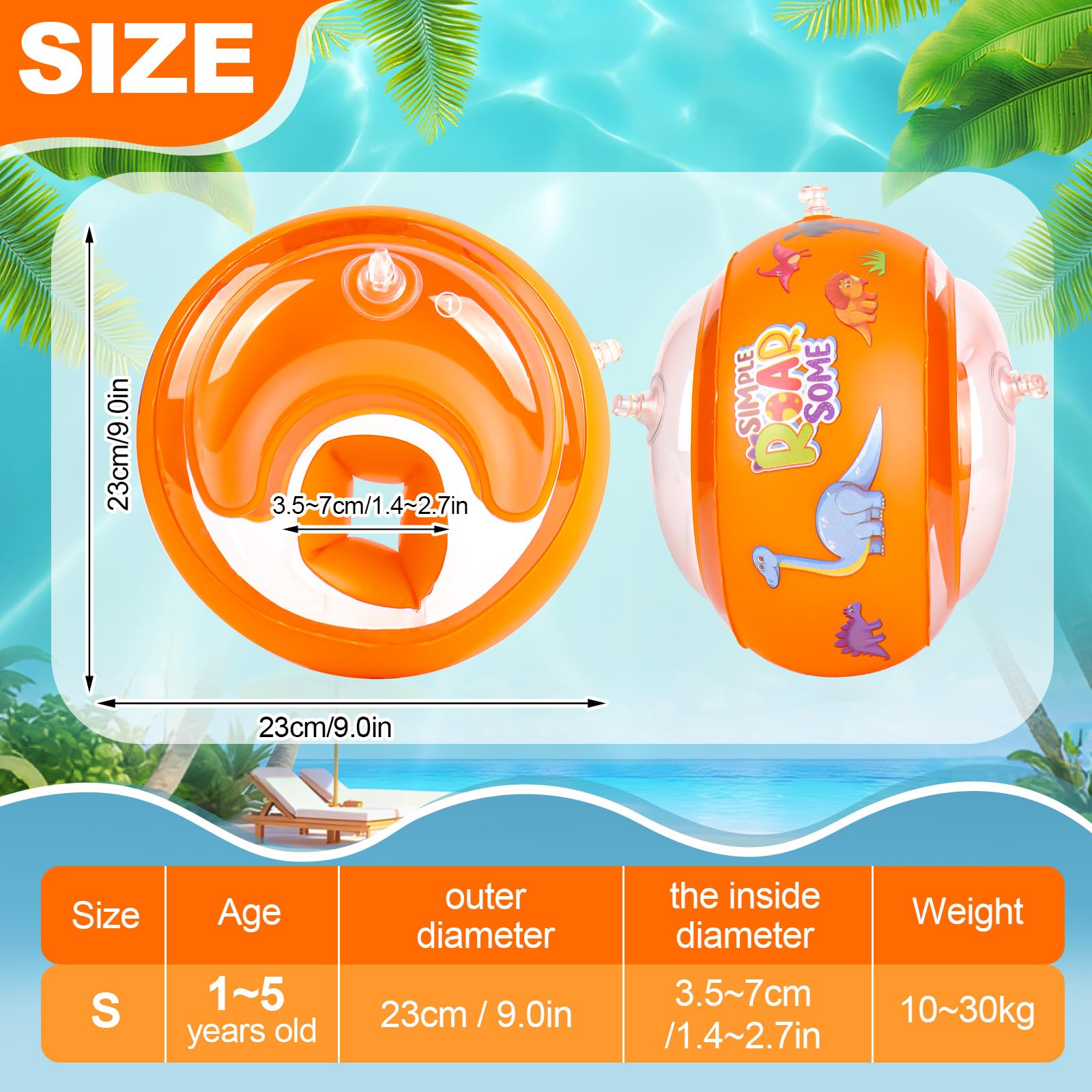 Children's Armrests, Inflatable Sea Armrests, Swimming Armbands Suitable for Children from 1 to 6 Years, 11-30 kg - 2